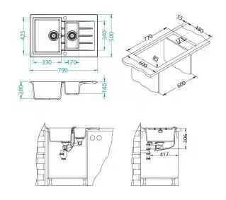 Alveus Cadit 70 1131360 Granitowy Betonowy Zlewozmywak prostokątny