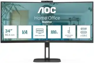 AOC CU34V5CW BK monitor 34 cale UWQHD VA 100Hz 1ms zakrzywiony z kamerą internetową HDMI DisplayPort USB-C głośniki