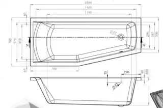 Aqualine OPAVA wanna narożna 170x70x44cm bez nóżek lewa biała