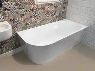 Aqualine TIBERA R wanna wolnostojąca 170x80 cm, odpływ na środku, biały akryl, prawa, model E1015