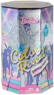 Barbie Color Reveal lalka impreza zestaw niespodzianka, 30 cm, różowa, z akcesoriami, Mattel