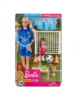 Barbie Zestaw Lalka Trenerka Piłki nożnej i Akcesoria Blondynka GLM53 GLM47
