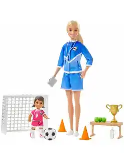 Barbie Zestaw Lalka Trenerka Piłki nożnej i Akcesoria Blondynka GLM53 GLM47