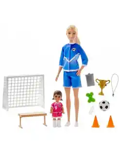 Barbie Zestaw Lalka Trenerka Piłki nożnej i Akcesoria Blondynka GLM53 GLM47