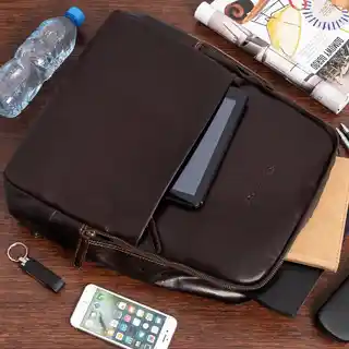 Beltimore Plecak skórzany na laptopa 15,6 biznesowy duży A4 pojemny brązowy premium N05
