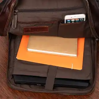 Beltimore Plecak skórzany na laptopa 15,6 biznesowy duży A4 pojemny brązowy premium N05