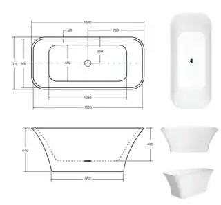 Besco Assos B&W 160x70cm wanna wolnostojąca biało-czarna