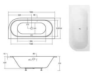 Besco Avita Slim 160x75cm wanna asymetryczna prawa