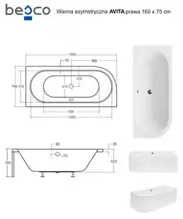 Besco Avita Wanna narożna asymetryczna 160x75 cm prawa biała