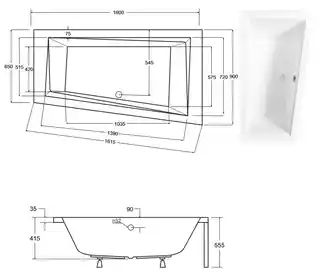 Besco Intima 160x90cm wanna asymetryczna prawa