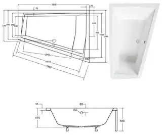 Besco Intima Duo 180x125cm wanna asymetryczna prawa