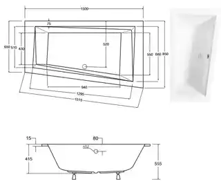 Besco Intima Slim 150x85cm wanna asymetryczna prawa