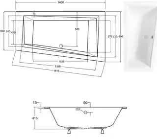 Besco Intima Slim wanna asymetryczna prawa 160x90 cm do zabudowy
