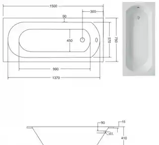 Besco Intrica Slim wanna prostokątna 150x75cm akrylowa, nowoczesny design, bezpieczne krawędzie, łatwa w montażu