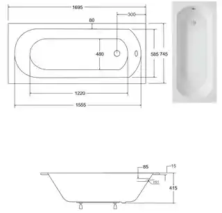 Besco Intrica Slim wanna prostokątna 170x75cm do zabudowy, akryl, biały
