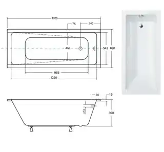 Besco Modern Slim wanna prostokątna 140x70 cm biała do zabudowy