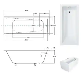 Besco Modern Slim Wanna prostokątna 150x70 cm biała