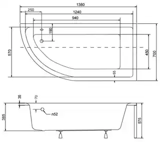 Besco Praktika 140x70cm wanna asymetryczna prawa