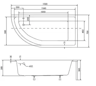 Besco Praktika 150x70cm wanna asymetryczna prawa