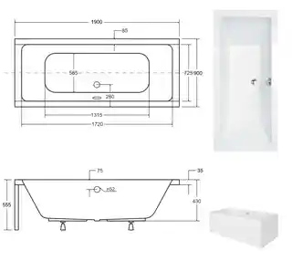 Besco Quadro Slim 190x90cm wanna prostokątna, akryl, nowoczesny design