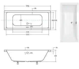 Besco Quadro Slim wanna prostokątna 175x80 cm akrylowa biała