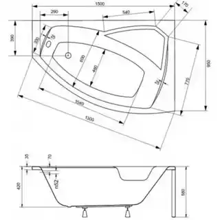 Besco Rima 150x95cm wanna asymetryczna prawa