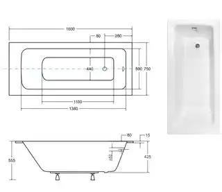 Besco Talia Slim 160x75cm wanna prostokątna