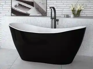 Besco Viya B W 160x70cm wanna wolnostojąca czarno-biała konglomerat klik-klak chrom