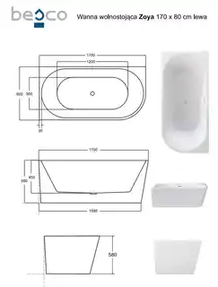 Besco Zoya Wanna narożna 170x80 cm biała prawa