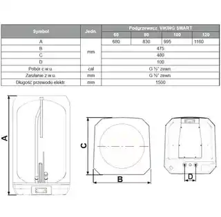 Biawar Elektryczny podgrzewacz 80l praca w pionie lub poziomie VIKING-E80