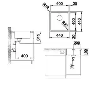 Blanco ANDANO 400-IF 522957 Stalowy Srebrny Zlewozmywak kwadratowy