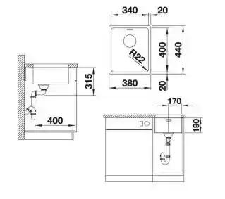 Blanco Zlewozmywak jednokomorowy Andano 340-U 522955 Srebrny 44 x 38