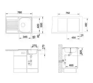 Blanco Zlewozmywak jednokomorowy z ociekaczem Tipo 45 S Compact 513441 Stal gładka matowa 50 x 78