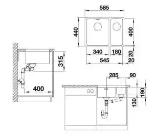 Blanco Zlewozmywak półtorakomorowy Andano 340/180-U 522977 Srebrny 44 x 58.5