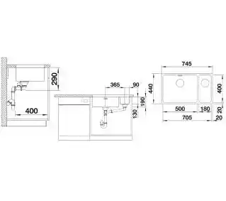 Blanco Zlewozmywak półtorakomorowy Andano 500/180-U 522991 z kor. InFino Srebrny 44 x 74.5