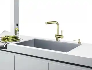 Blue Water Corsa-inox Bateria kuchenna wysoka z wyciąganą wylewką złoto szampańskie