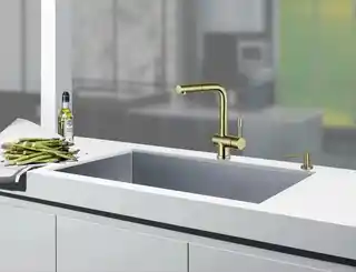 Blue Water Corsa-inox Bateria kuchenna wysoka z wyciąganą wylewką złoto szampańskie