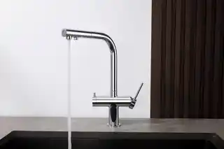 Blue Water Delta Chrom Trójdrożna bateria kuchenna z wyciąganą wylewką