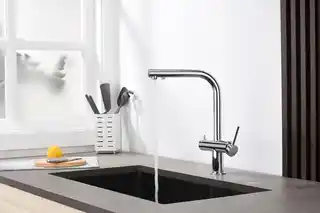 Blue Water Delta Chrom Trójdrożna bateria kuchenna z wyciąganą wylewką