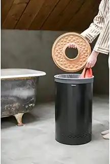 Brabantia Kosz na bieliznę 60L czarny pokrywa z korka 120022