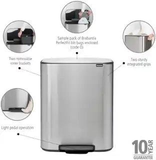 Brabantia Kosz na śmieci pedałowy 2x30L matowa stal FPP 211461