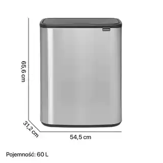 Brabantia Kosz na śmieci Touch Bin BO 2x30L stal matowy, dwukomorowy, do segregacji, system Soft Touch