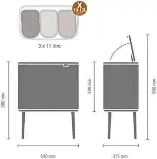 Brabantia Touch Bin Bo kosz na śmieci 3x11l matowa czerń 316067
