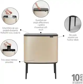Brabantia Kosz na śmieci Touch Bin BO 3x11L metallic gold, model 304644