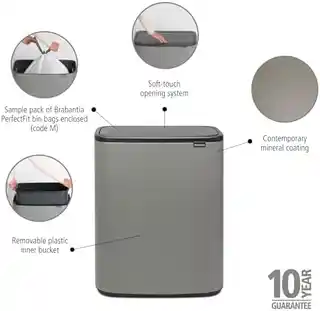 Brabantia Kosz na śmieci Touch Bin bo 60l mineral concrete grey 223129