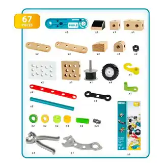BRIO Klocki konstrukcyjne Builder zestaw silników 34595, drewniane elementy, mechaniczne części, kompatybilne z innymi zestawami, edukacyjne, dla dzieci od 3 lat