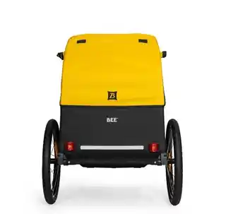 Burley Bee Double przyczepka rowerowa dla dzieci, żółta, składana, aluminiowa rama, pasy bezpieczeństwa, odblaski