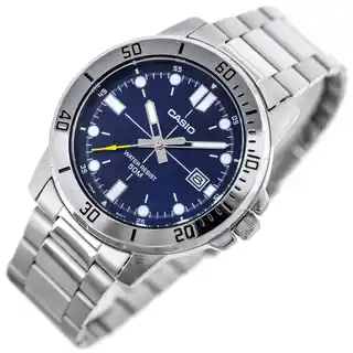 Casio zegarek męski MTP VD01D 2E zd185c, stalowa bransoleta, datownik, wodoodporność 50m, oryginalne opakowanie