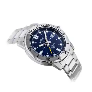 Casio zegarek męski MTP VD01D 2E zd185c, stalowa bransoleta, datownik, wodoodporność 50m, oryginalne opakowanie