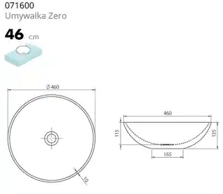 Cerastyle Zero umywalka nablatowa 46x13,5 cm biały ceramika 071600